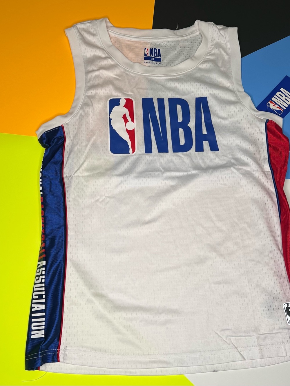 NBA White Kids Sleeveless Jersey with Blue and Red Accents